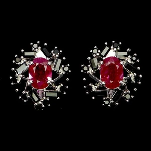 925 Sterling Silver Earrings Oval Ruby 7x5mm Spinel Natural Gemstone Jewelry - Picture 1 of 13