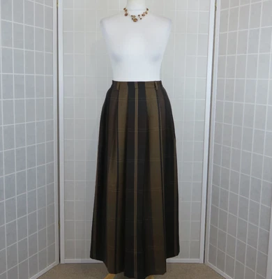 Orvis Maxi Skirt Size 10 Brown Tartan Plaid 100% Wool 36" Long Pockets Vintage - Image 1 of 4