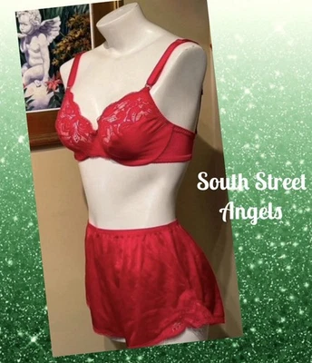 DE COLECCIÓN OLGA ~ ROJO ~ CONJUNTO DE SUJETADOR Y PANTALONES TAP SEMI TRANSPARENTE DE NYLON ~ TALLA 34C / 6 Foto 1 de 4