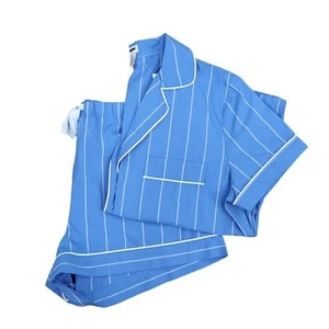J.Crew Factory Short Sleeve Cotton Short Pajama Set Blue Stripe Size Medium NWT - Picture 1 of 10