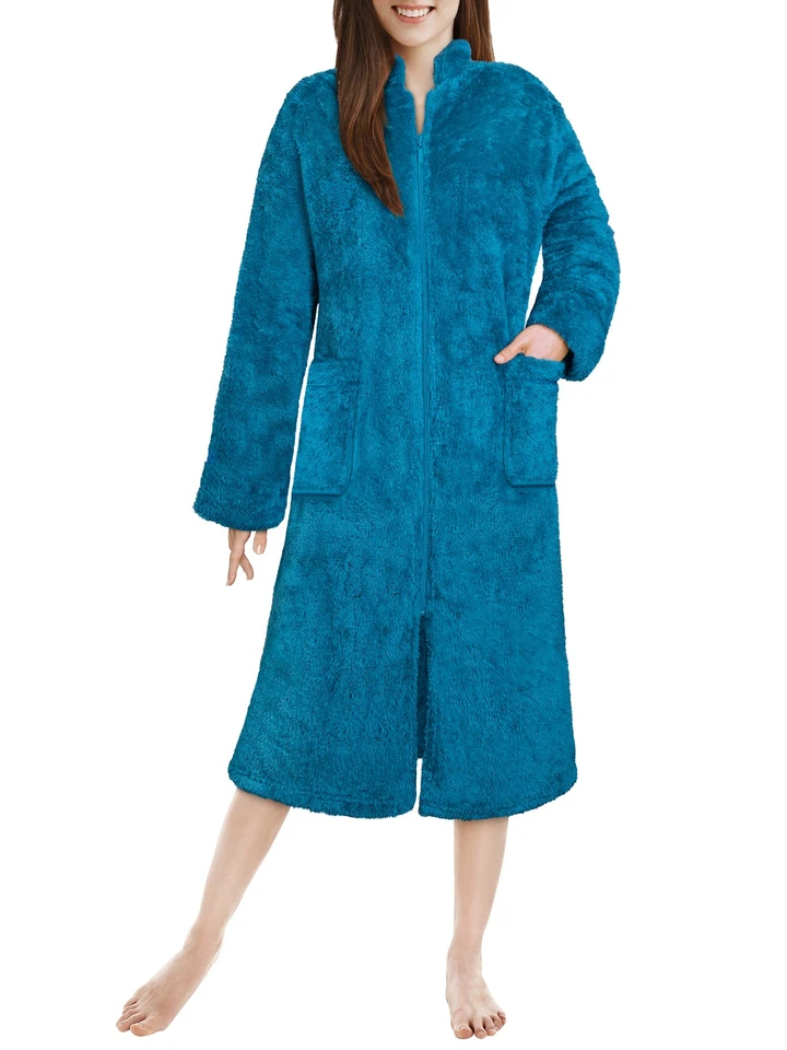 PAVILIA Womens Housecoat Zip Robe Sherpa Zip Up Front Robe Bathrobe Fuzzy W...