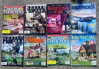Lot of 8 Homesteading DIY Outdoor Survival Magazines – Mother Earth News, Pionee Foto 1 de 4