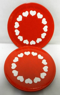 WAECHTERSBACH Heart Salad Appetizer Side Snack plate set 2 pair Germany 7.5" red - Image 1 of 4