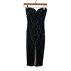 Abito donna GLAMAZON nero marrone senza spalline tubino midi spacco davanti taglia small - Foto 1 di 9