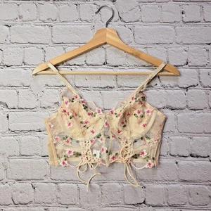 Unbranded Floral Peach Pink Embroidered Bustier Corset Top Size Medium - Picture 1 of 9