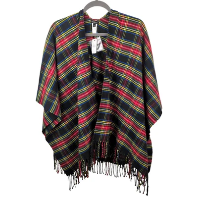 Talbots Holiday Bufanda a Cuadros Mantón Botón Capa Rojo/Negro Nuevo con Etiquetas $99 Mezcla de Algodón Foto 1 de 4