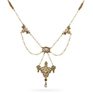 Antiguo collar victoriano de festón de perlas de semilla natural de oro amarillo de 19k - Imagen 1 de 4