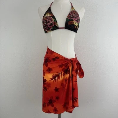 LEILANI Naranja Rojo Floral Tropical Elástico Traje de Baño Cubrir Sarong Falda Envolvente Foto 1 de 4