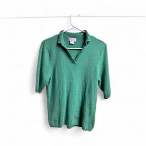 Suéter Pullover Para Mujer XL 100% Verde Cachemira Cuello Cuentas Cachemira Alta Costura - Imagen 1 de 5