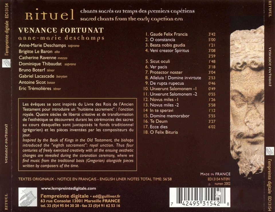 VENANCE FORTUNAT ENSEMBLE RITUEL: CHANTE SACRÉS AU TEMPS DES PREMIERS CAPÉTIENS Foto 1 de 1