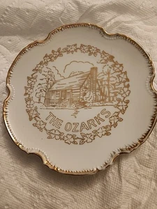 Vintage 60er Jahre Sammelteller The Ozarks - gewellte Ränder mit Blattgold  - Bild 1 von 9