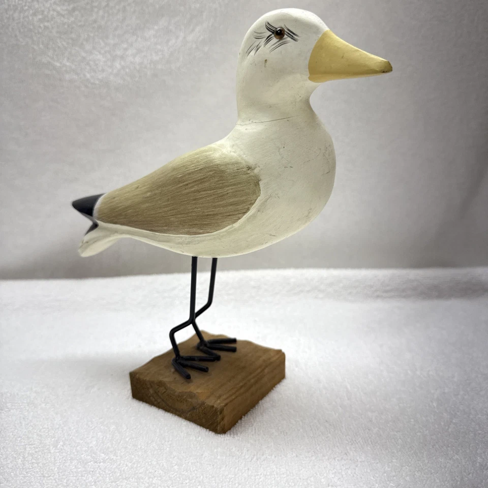 雕刻木制鸟海鸥钢丝腿沿海装饰安装玩偶 8 英寸高 — 第 1/4 张图片