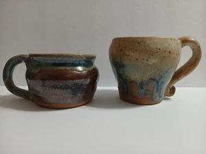 2-teiliges Set handgeworfen Tropfglasur Keramik Kaffeetasse Becher Studio braun blau - Bild 1 von 11