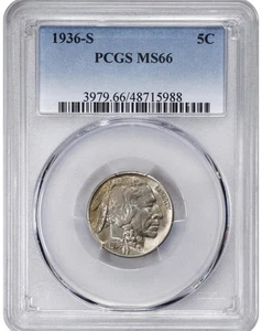 1936-S Buffalo Nickel. MS-66. PCGS - Picture 1 of 4