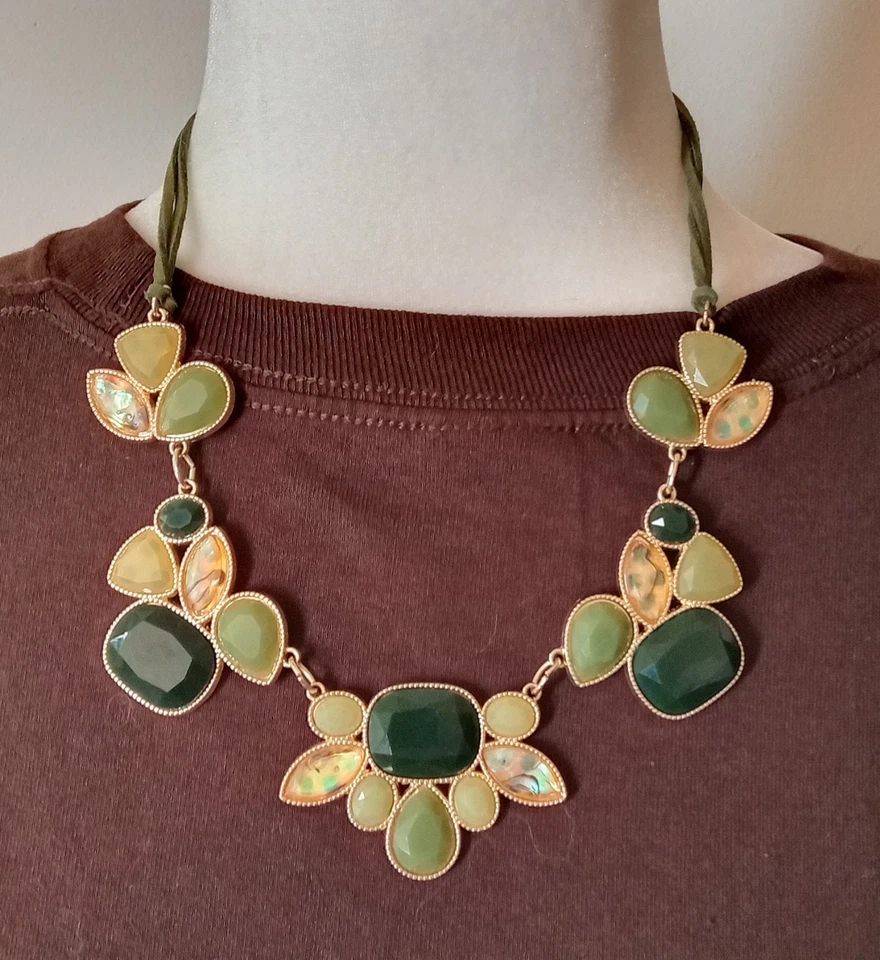 Statement Necklace Floral and Faceted Settings Gold Tone Love of Green's - Image 1 of 4