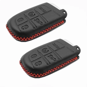 2Pcs Black Leather For Dodge Charger Jeep Cherokee Chrysler 5 Buttons Key Fob - Picture 1 of 4