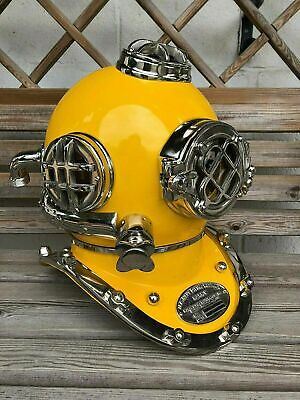 Vintage Marine Boston Yellow Brass Scuba Diving Divers Helmet US Navy Mark IV • 165$