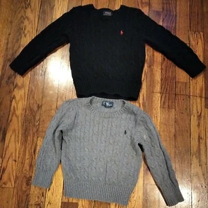 2 Polo Ralph Lauren Gray Black Cable Knit  Sweater Size 4/4T WARM comfty  - Picture 1 of 6