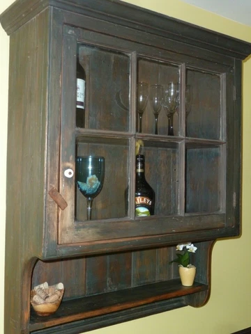 Primitive Rustic Country Wall Cupboard/Cabinet, glass panels - Local Pickup Only Cover