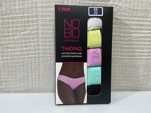 Nobo Cotton Thong Panties Assorted SZ Multicolor Love Waistband - 5 Pairs - New - Picture 1 of 8