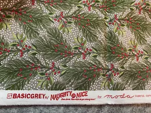 Moda NAUGHTY OR NICE 30631 14 Gray BASIC GREY Quilt Fabric CHRISTMAS green BTHY - Picture 1 of 2