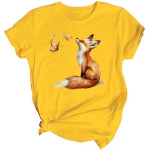 Fox And Butterflies Animals Womens T-Shirt Wildlife Tee - Picture 1 of 38