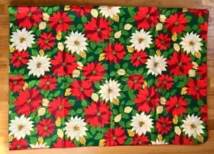 VTG Christmas Tablecloth Poinsettias Red & White Floral Rectangle 60" x 82" - Picture 1 of 4