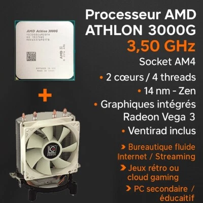 Processeur AMD Athlon 3000G 3,50GHz Socket AM4 + Ventirad LC Power LC-CC-95 - Photo 1/4