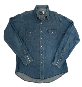 Wrangler Blue Denim Western Cut Pearl Snap Xtra Long Tails Men’s 16.5x36 Cowboy - Picture 1 of 6