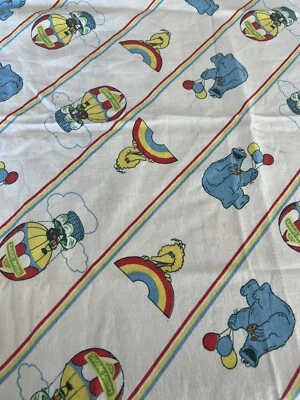 Vintage Sesame Street Baby Receiving Blanket Air Balloon Rainbow Cookie Monster - Image 1 of 4