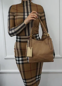 Burberry Dark Sand Leather and House Check Canvas Canterbury Tote Bag - Picture 1 of 15