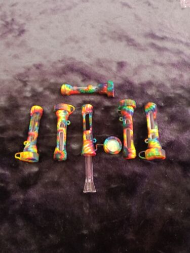 6 PACK Silicone Pyrex Glass Stem Cigarette Holder Smoking Pipe Chillum with cap