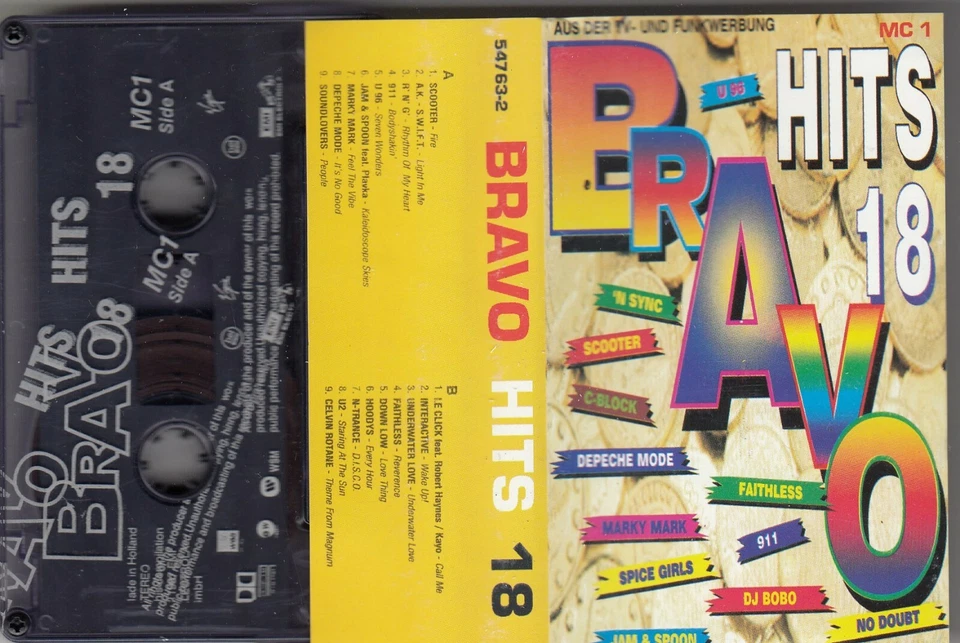 BRAVO HITS 18 SPICE GIRLS DEPECHE MODE DJ BOBO NO DOUBT... CASSETTE TAPE HOLLAND - Image 1 of 1