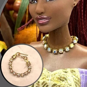 Clear AB Rhinestone Gold Tone Doll Necklace • 11-12” Fashion Doll Jewelry - Picture 1 of 7