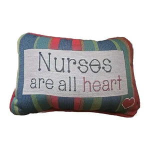 Nurse Decorative Tapestry Throw Pillow Nurses are all Heart Striped RN CNA Gift - Picture 1 of 8