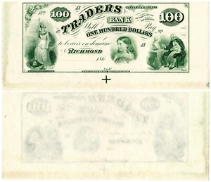 US Virginia Richmond $100 VA195G10 (1860s) Traders Bank **Uncut** UNC - Picture 1 of 1