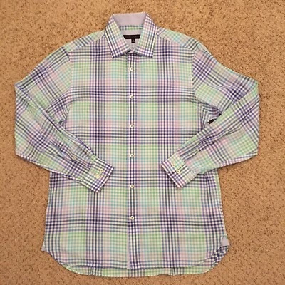 Report Collection Shirt Men's Medium Blue Green Plaid Long Sleeve Button Up  - Image 1 of 4