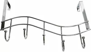 Chrome Over Door Hanger 5 Hooks Wash Room Coat Clothes Towel Storage Rack - Picture 1 of 3