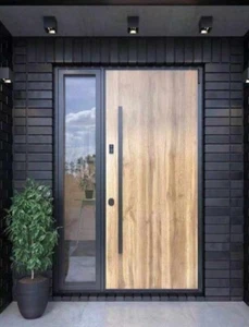 Sicherheitstür Haustür mit Glas Holzoptik Stahltür Wohnungstür linker Anschlag - Bild 1 von 7