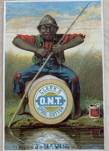 ANTIQUE VICTORIAN TRADE CARD TITLED CLARKS ONT SPOOL COTTON AMERICANA - Picture 1 of 5