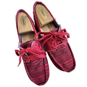 Sanuk Womens Shoes Sz 8 Red Canvas Flat Loafers Slip-On Casual Colorful Classic