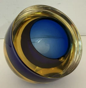 Rare MCM Murano Sommerso Slant Orb Flavio Poli Art Glass Ashtray 2 Bottoms! - Picture 1 of 8