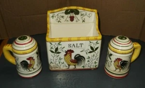VINTAGE PY UCAGCO POTTERY ROOSTER WALL SALT CONTAINER & SALT/PEPPER SHAKERS SET - Picture 1 of 5
