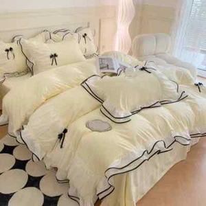 Set Biancheria da Letto Coreano Seersucker Principesse Ragazze Pizzo Arruffato Fiocco Copripiumino Dou... - Foto 1 di 9