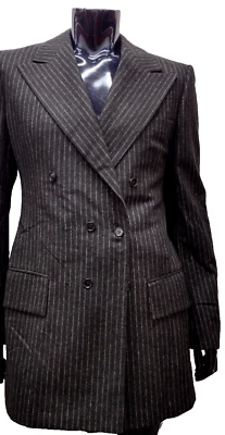 Vtg 70s Pinstripe Gangster Suit Disco Pimp  2 Piece Wide Lapels Bell Bottoms Med - Image 1 of 4