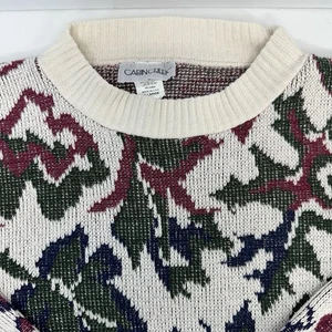 VTG Cabin Creek Womans Oversized Knit Leaves Cotton Pullover Sweater USA XL READ - Picture 1 of 12