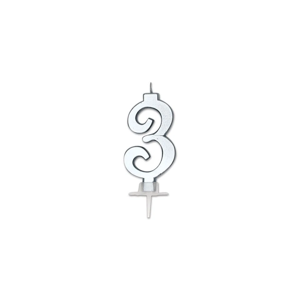 Candelina Italic Argento Metal 7 cm Numero 3 - Immagine 1 di 1