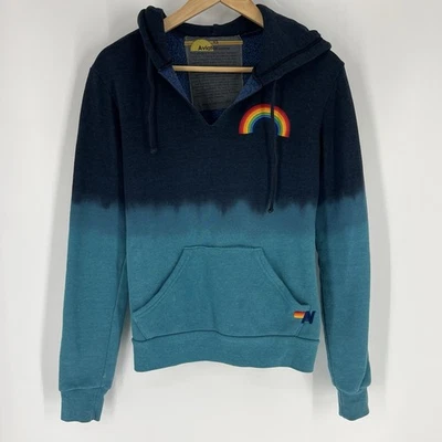 Sudadera con Capucha Aviator Nation Talla XS Azul Marino Cuello en V Sudadera Ombre Bordada Arco Iris Foto 1 de 4