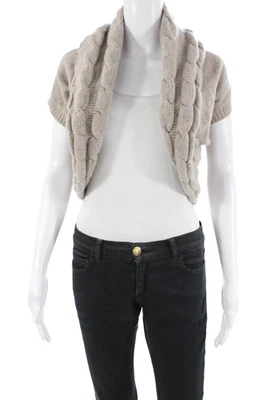 Theory Womens Wool Cashmere Cable Knit Short Sleeve Bolero Beige Size P - Image 1 of 4
