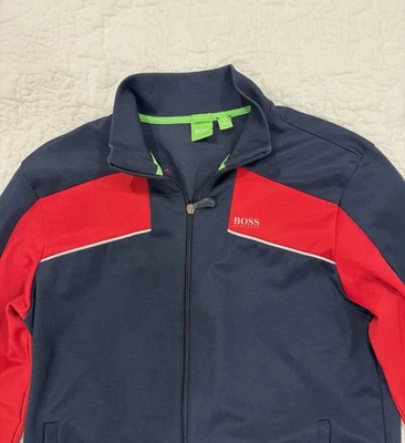 Boss Hugo Boss RedBlue Zip Track Jacket Mens Medium Green Label Made In Portugal - Image 1 of 4